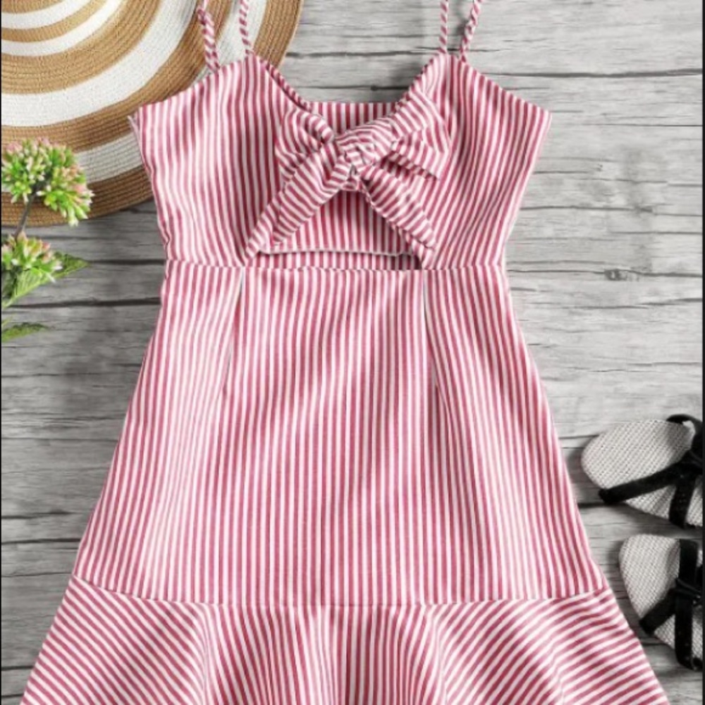 Striped self tie cami dress